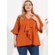 thumbnail image 4 of Women's Plus Size Ruffle Blouse V Neck Smocked Sleeves Top Caramel 2X, 4 of 6