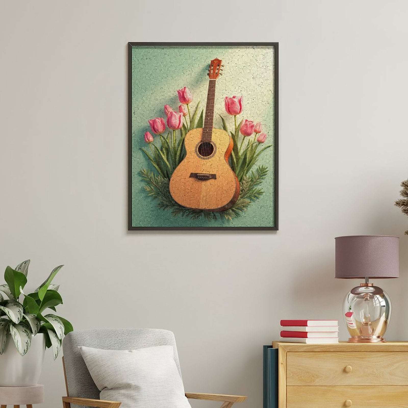 Paint By Numbers Kit for Adults Beginner - DIY Guitar Tulips Art Floral Canvas Painting Kits for Adults, Frameless Paint By Number for Adults for Home Wall Decor 16x20 Inch