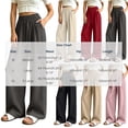 thumbnail image 3 of yeiolnoer Pants for Women Drawstring Elastic Waist Pants Casual Wide Leg Long Pants with Pocket Fashion Outfit(Khaki,Large), 3 of 7
