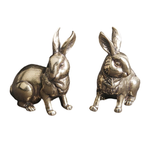 ColoMX Estatua de modelado de conejos para el hogar de 2 piezas para la decoración de escritorio Adorno de conejo de latón precioso