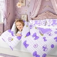 thumbnail image 3 of meiyoeat Cute Bow Letter L Full Size Bedding Sets, Floral Plaid Full Size Bed in a Bag for Kids Girls, Purple, Reversible, 7pcs, 3 of 6
