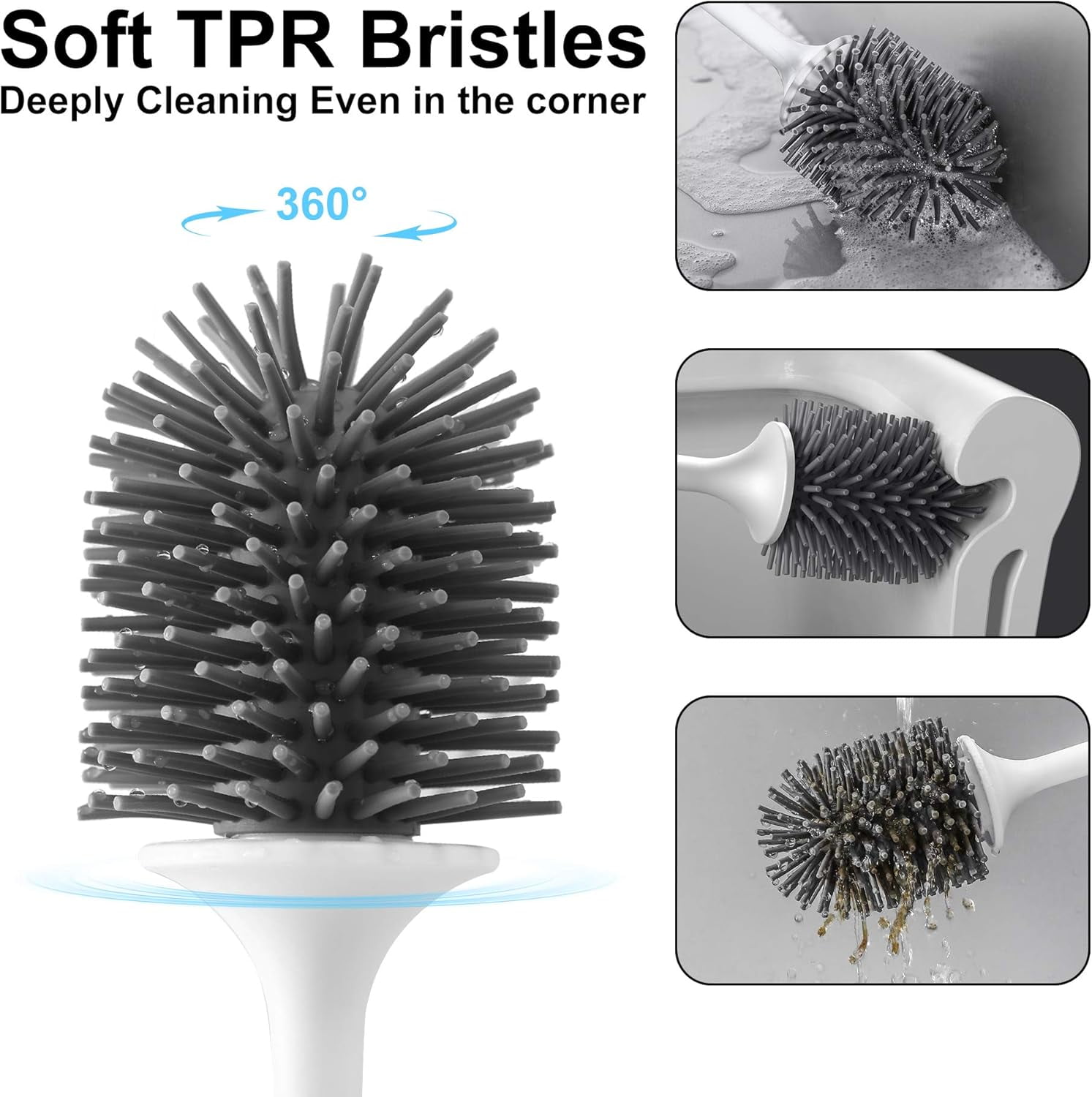 Bathroom Deep Cleaner: Silicone, Tpr Toilet Brush Set For Deep Cleaning, Ergonomic Handle, Wall Mountable