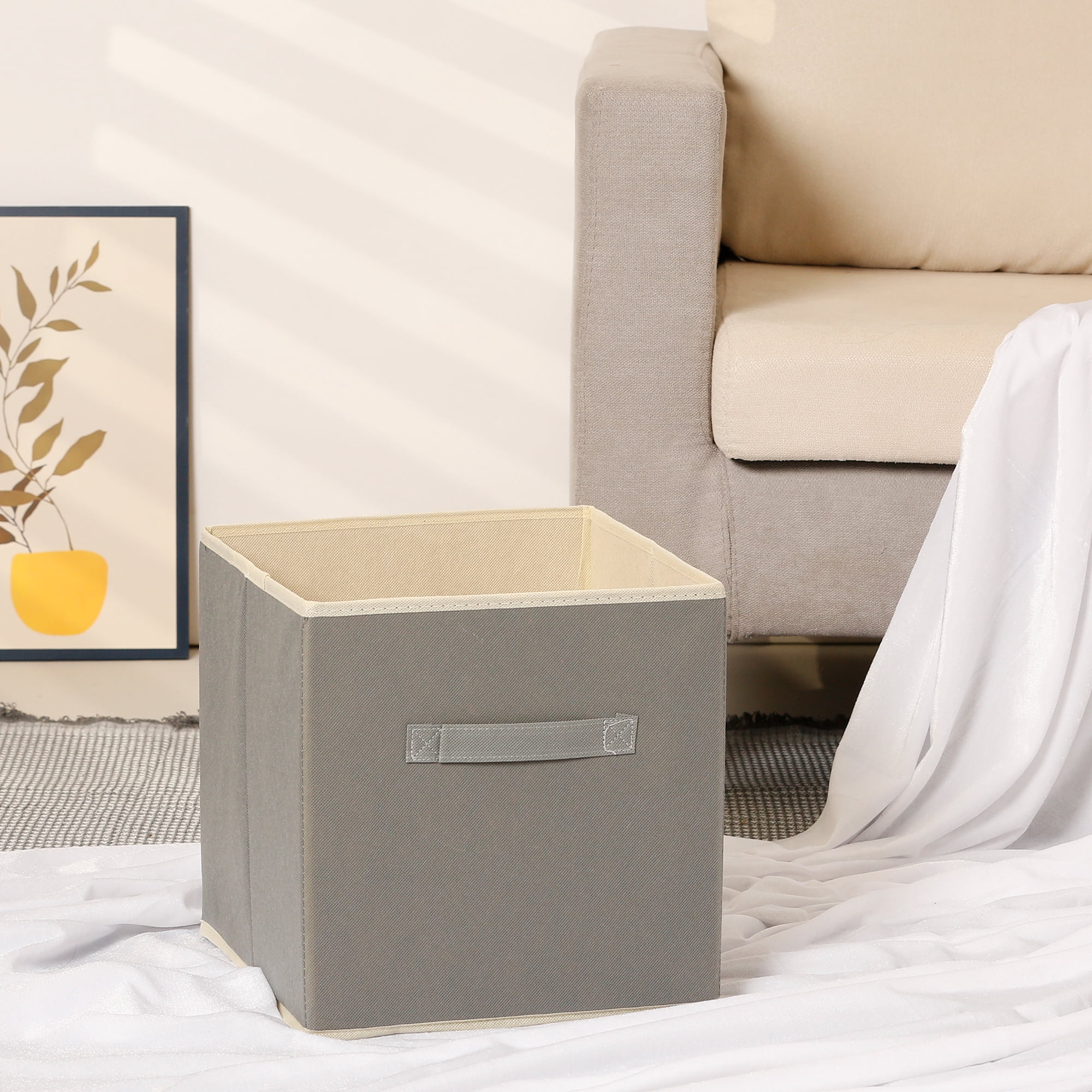 Unique Bargains 3 Pcs Square Fabric Collapsible Storage Basket Bin with Handle Grey S