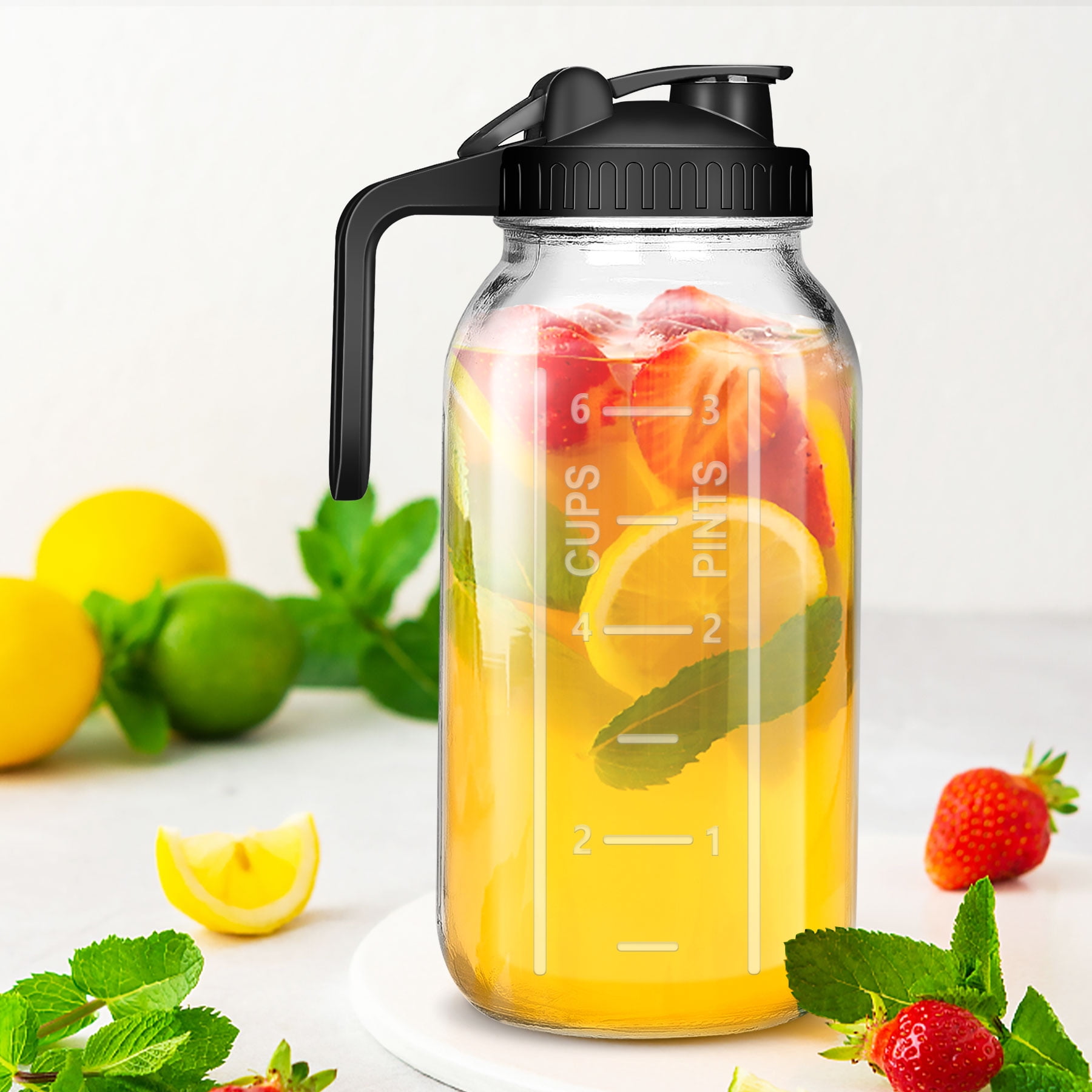  2 Glass Pitcher with Lid,2 Quart (64 oz / 1.9 Liter) Leak Proof,Glass  Water Jugs, BPA-Free,Microwave & Dishwasher Safe Pitcher,Sun & Iced Tea,  Sangria,Cold Brew Coffee & More : Home 