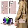 thumbnail image 5 of ELEHOLD Luxury Wallet Case for iPhone 14  6.1" Card Slots Zipper Purse Stand Function with Crossbody Strap Wrist Strap PU Leather Shockproof Case, Rosegold, 5 of 7