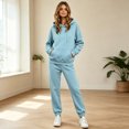 thumbnail image 6 of Women's Pullover Hoodie Sweatsuit 2 Piece Set Long Sleeve Hooded Sweatshirt Straight Leg Sweatpants Athletic Jogging Tracksuit with Pockets Sky Blue XL, 6 of 6