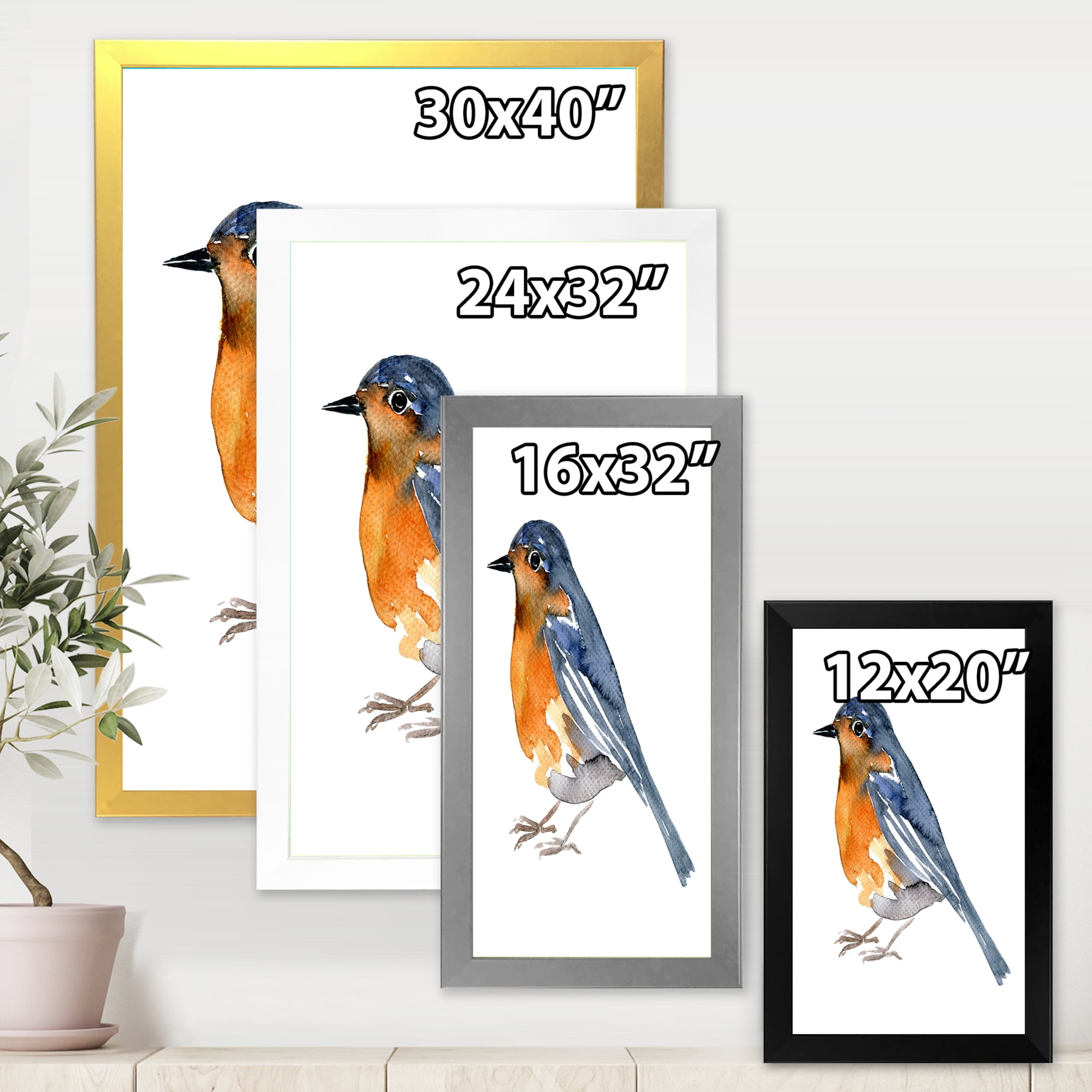 Designart 'Ancient Orange Bird' Traditional Framed Art Print