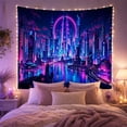 thumbnail image 2 of Digital Futuristic Cyberpunk With Cityscape At Night, Mystical Fantasy for Space Lovers, Galaxy Room Decor, Housewarming Gift, Tapestry Wall Hanging for Bedroom and Dorm, 2 of 7