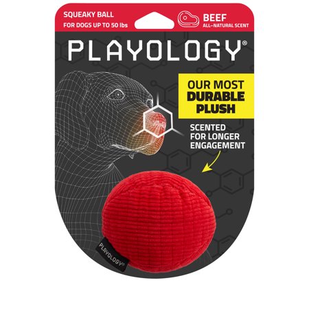 Playology Plush Squeaky Ball | Engaging All Natural Beef Scented Plush Dog Toy with Interactive Squeaker for Medium Dogs up to 50lbs | Easy to Clean | Ideal for Squeak Chew Fetch and Play!