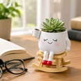 thumbnail image 5 of White Rocking Chair Shaped Resin Plant Pot, Cute Home Decor, Cute Office Desk Accessories, Decor for Indoor, 4.5X4 Inch Whimsical Closed-Eye Smiling Face Design, Ideal for Small, 5 of 7