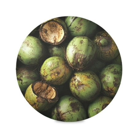 

WOBOGO Green Coconuts Pattern Round Placemats Set of 6 Heat Resistant Washable Kitchen Table Decorations 15.4in