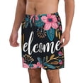 thumbnail image 2 of Rocae Floral Welcome Sign for Men's Beach Shorts Casual Elastic Waist Drawstring Summer Beach Shorts,S-3XL-Large, 2 of 6