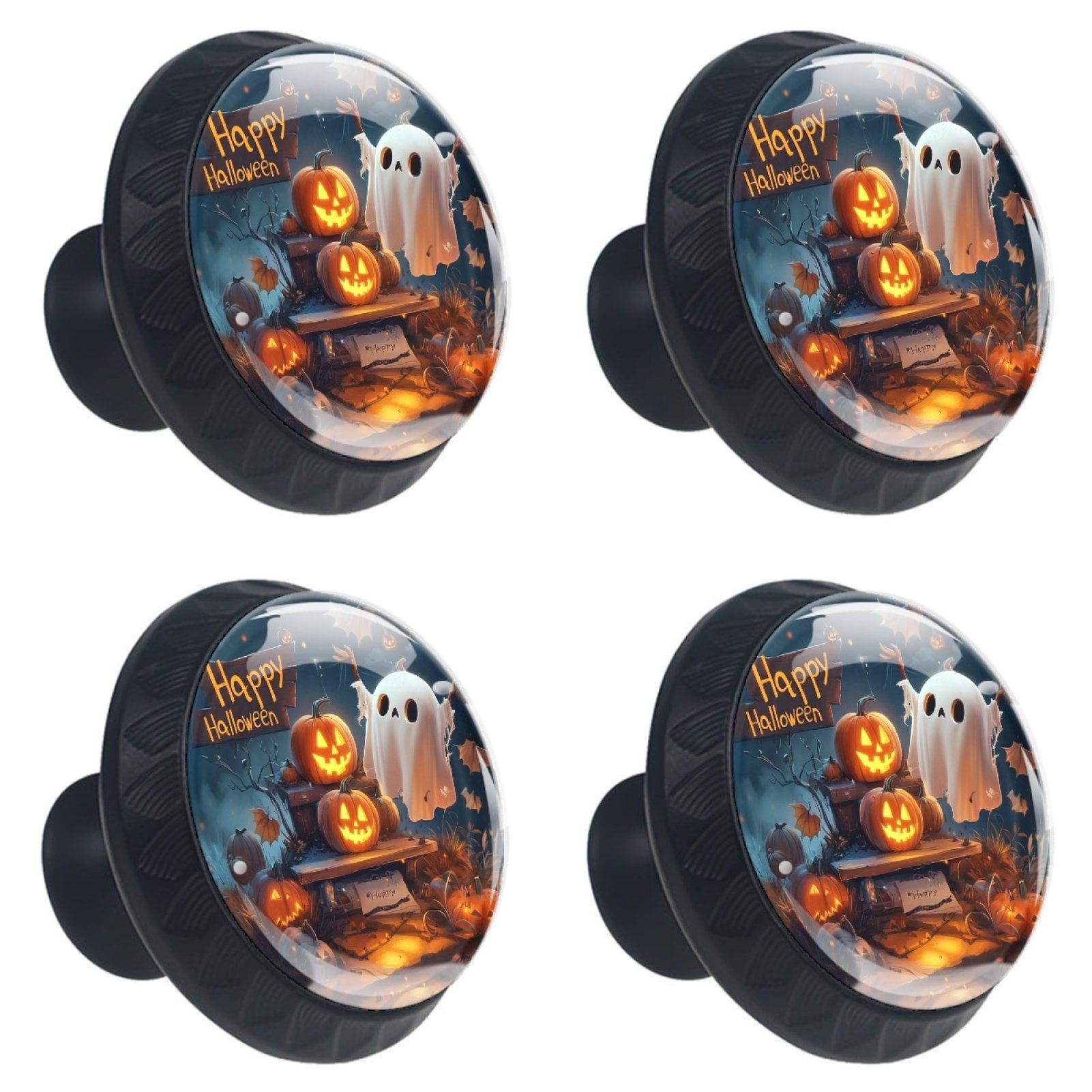 4 Pcs Happy Halloween Knobs for Kitchen Cabinet Cupboard Dresser Bookcase Drawer Pulls Handles Round Home Decor
