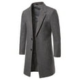 thumbnail image 2 of Leesechin Big & Tall Men's Solid Color Medium Long Casual Woolen Coat Stand Collar Single Breasted Pocket Brushed Trench Coat, 2 of 7