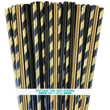 100 Black and Gold Foil Stripe and Solid  Paper Straws