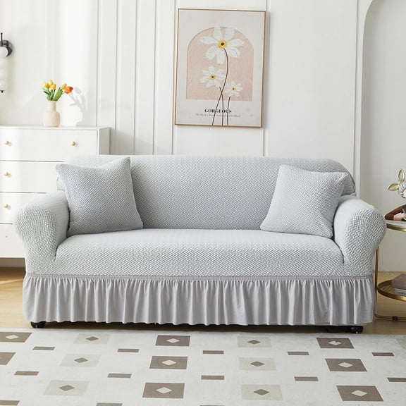 XmhyTop Sofa Cover for Jacquard with hemline sofas Stretch Couch Covers for Living Room Easy Fit Washable Furniture Sofa Protector 3 Seat,74.8-90.55inch (Grey)