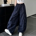 thumbnail image 6 of vdgthytj Girls Cargo Pants Fashion Baggy Wide Leg Drawstring Elastic Streetwear Fall Casual Outdoor Travel Trousers with Multi Pockets(9-10 Years,Navy), 6 of 8