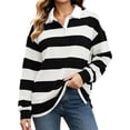 thumbnail image 2 of Mifsaly Womens Oversized Sweatshirts Striped Button Down Collared Pullover Tops Fall Winter Fashion Stylish Y2K Street Daily Going Out Lounge Outfits, 2 of 9