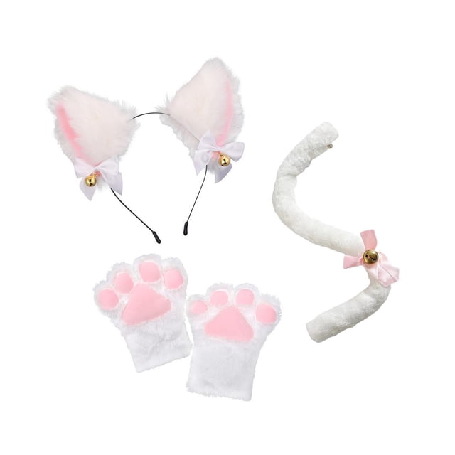 Disfraz de gatito adorable Yuyangstore con orejas de gato Cola larga para niños Blanco