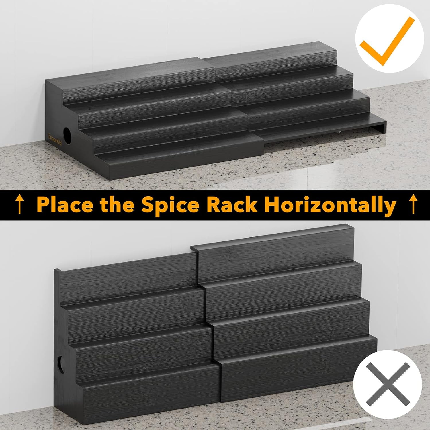 SpaceAid Expandable Spice Rack Organizer for Cabinet, Bamboo, 4 Tier, Black