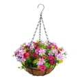 thumbnail image 3 of Cesta colgante de flores de margaritas artificiales, decoración de plantas colgantes falsas, maceta colgante con cadena para césped, porche, balcón, rojo y rosa SM SunniMix Cesta colgante, 3 of 8