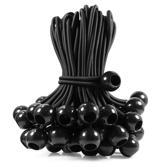 Joneaz Bungee cord with Balls 15 Inch, UV Resistant, Black, 50- Piece