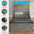 thumbnail image 5 of Twin Size Bed Frame with High Headboard, Farmhouse Platform Bed with LED Lights and Charging Station,Twin Bed Frame with Storage Ottoman, No Box Spring Needed, Rustic Oak, 5 of 8