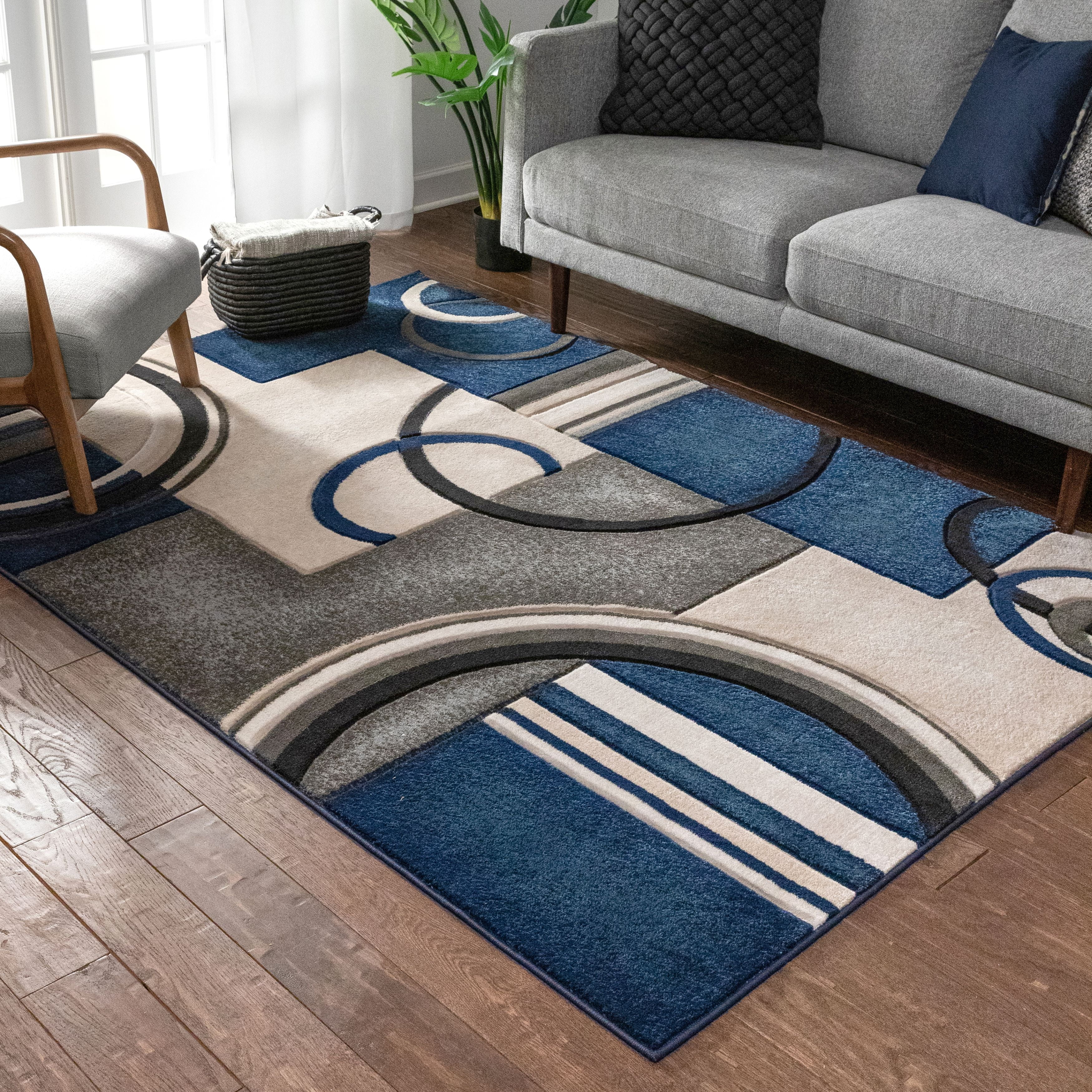 Well Woven Belli Blue Modern Geometric Dots & Boxes Pattern Area Rug