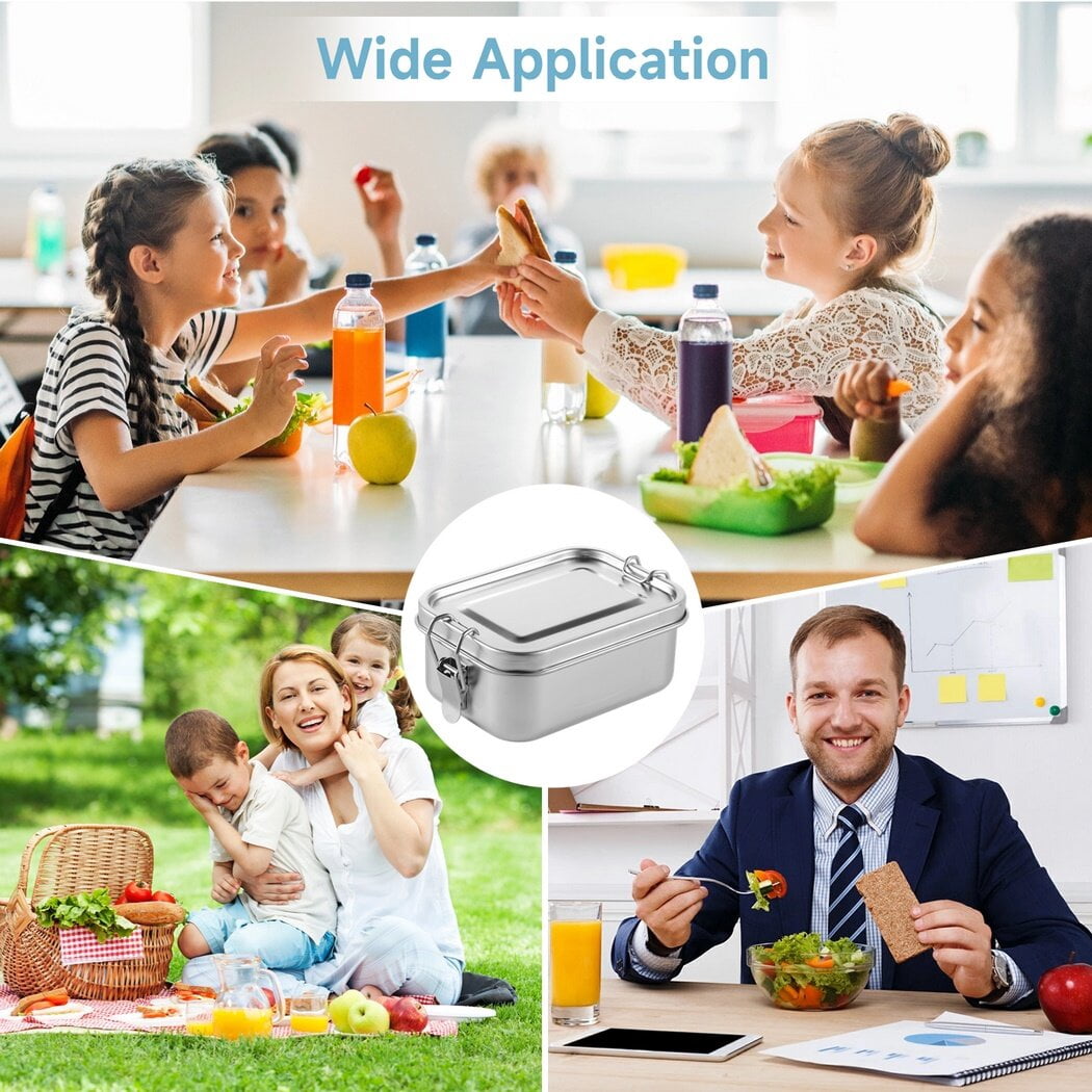 4Pcs 550ML Bento Boxes, Stainless Steel Lunch Boxes, Portable Metal Food Storage Containers, Reusable Dishwasher Safe Snack Boxes, Lockable Clips to Leak Proof