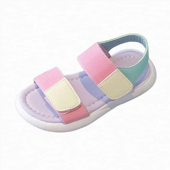 Gubotare Girls Sandals Youth Girls Sandals Summer Shoes Open Toe Elastic Back Strap Sandals Flat for Little Kids Big Kids Size 13.5 (Beige,Little Kids 13.5)