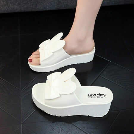 

Summer Women Thick Bottom Slope Heel Shoes Beach Sandals Rabbit Casual Slippers