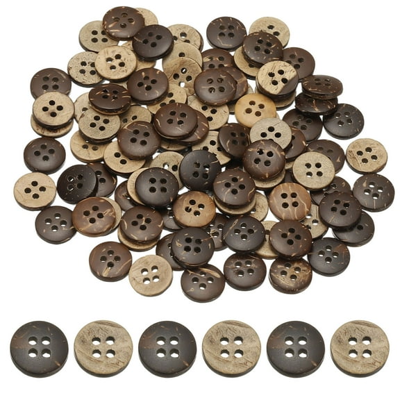 Natural Coconut Shell Buttons, 4 Holes Wooden Buttons for Sewing DIY Crafts Shirt 100 Pcs & 11.5 mm & Brown