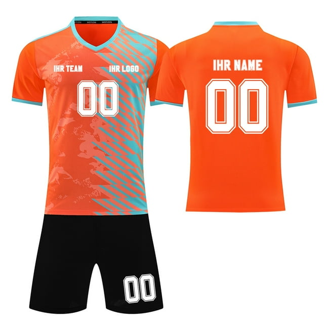 Custom Football Kit Set for Adult and Child, Name Number Team Logo DIY Family Match Personalized Jersey Shirt Shorts Set, Dad and Son Matching Outfits Orange XXXXS