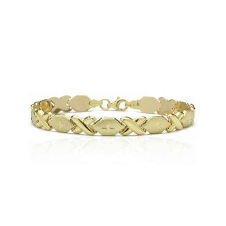 Gold Stampato Bracelet - 10k Fine Gold Stampato Xoxo Friendship and Relationship Hugs and Kisses Chain Bracelet