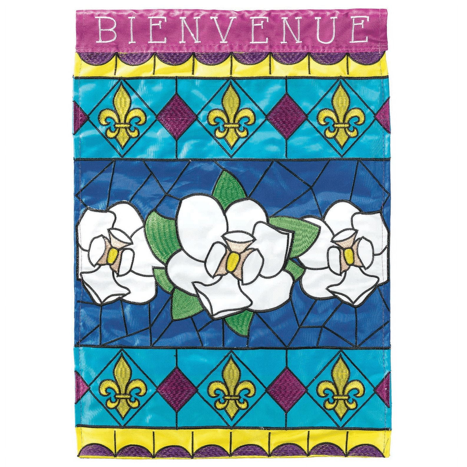 Magnolia Gardens M001595 Bienvenue Magnolia Stainglass Garden Flag - Large