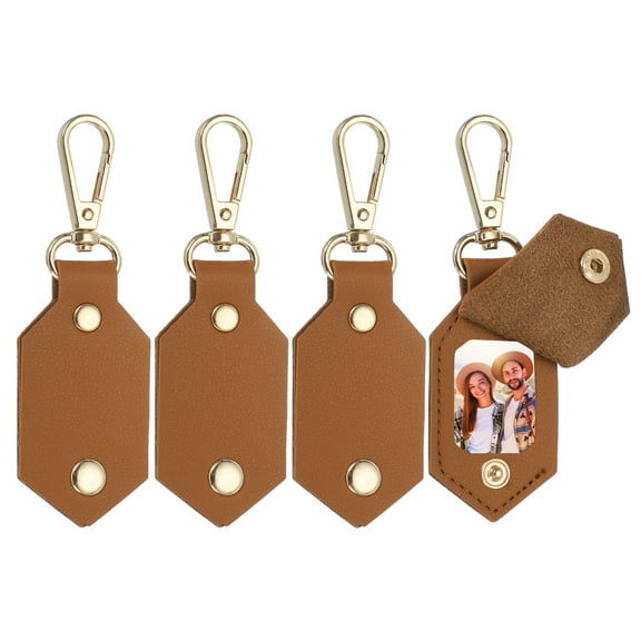 4pcs Custom Leather Photo Keychain Personalized Picture Key Chain, Brown