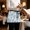 White, variant on Purple Blue Hot Air Balloon Waitress Apron with 3 Pockets, Modern Balloon Float Clouds Server Aprons Waterproof Kitchen Restaurant Half Waist Apron for Men Women