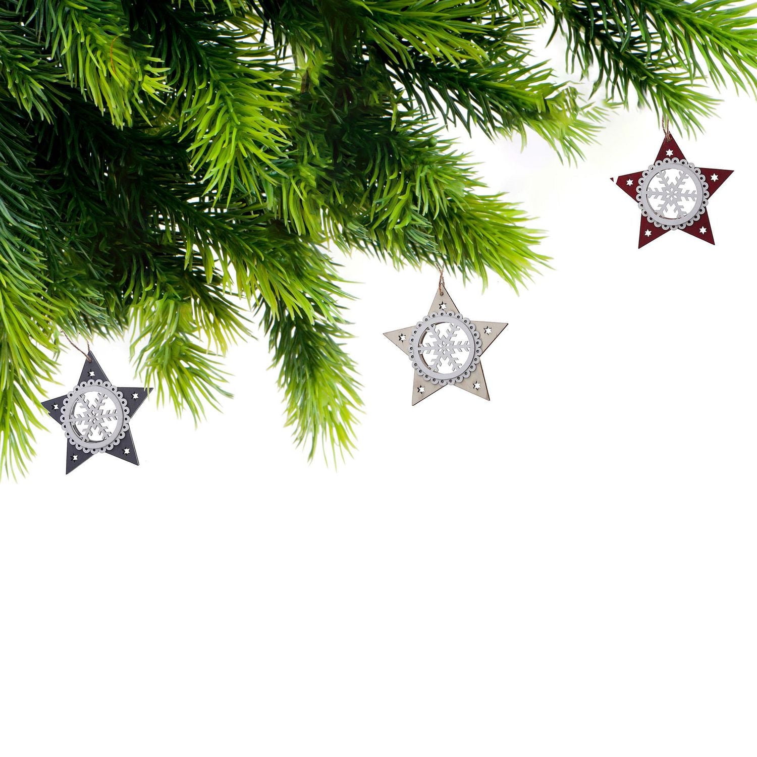 Christmas Ornament Star With Snowflake  - Set of 6