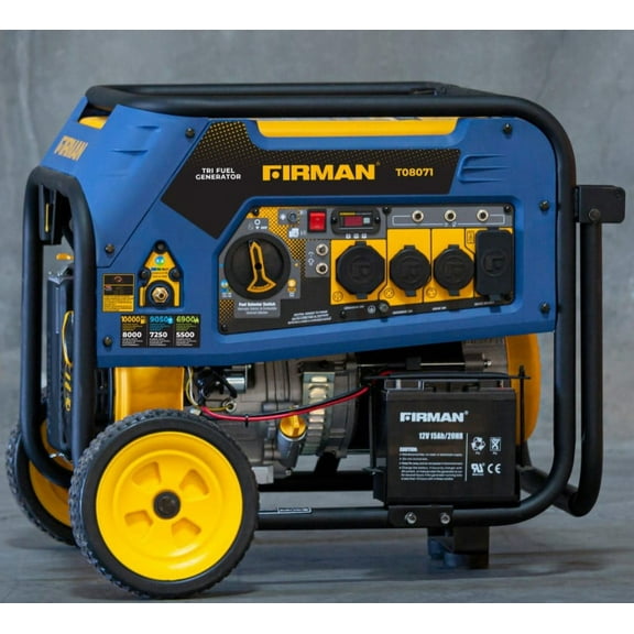 FIRMAN T08071 tri fuel 10,000 Watt Portable generator ability to run off of gasoline, propane, or natural gas with an electric starter