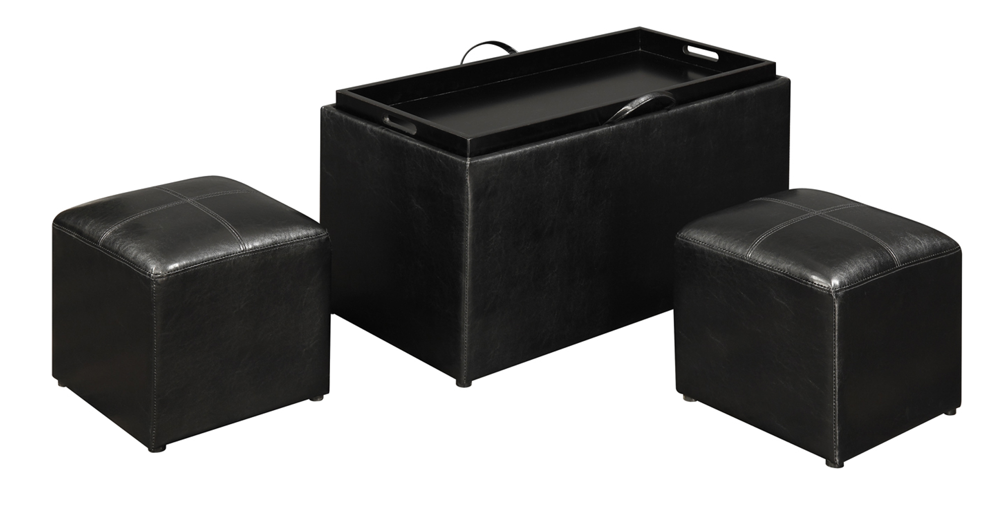Convenience Concepts Designs4Comfort Sheridan Storage Bench with Reversible Tray and 2 Side Ottomans, Black Faux Leather - image 5 of 7