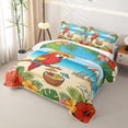 thumbnail image 3 of Castle Fairy Cute Tropical Parrot Quilt King,Coconut Drink Hibiscus Beach Layout King Coverlet Set,Red Sky, 3 of 7