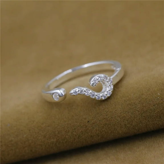 925 Sterling Silver Personality Question Mark Shape Crystal Inlay Ring Jewelry