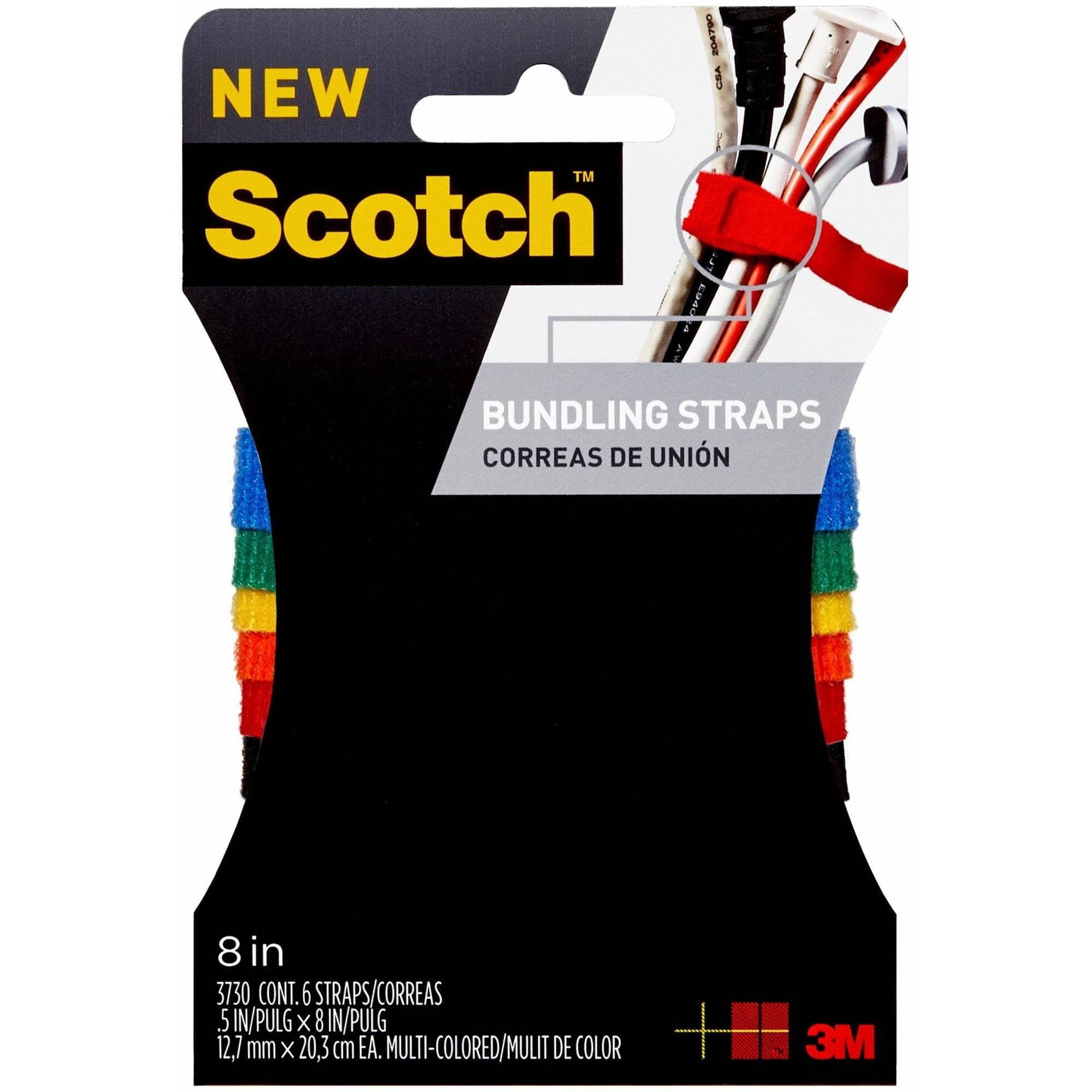 Scotch Bundling Strap, 0.5 in. x 8 i.n, Assorted Colors, 6/Pack