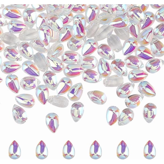 1set 240pcs Transparent Glass Beads Top Drilled Beads Teardrop Clear AB 9x6x5mm Hole: 1mm