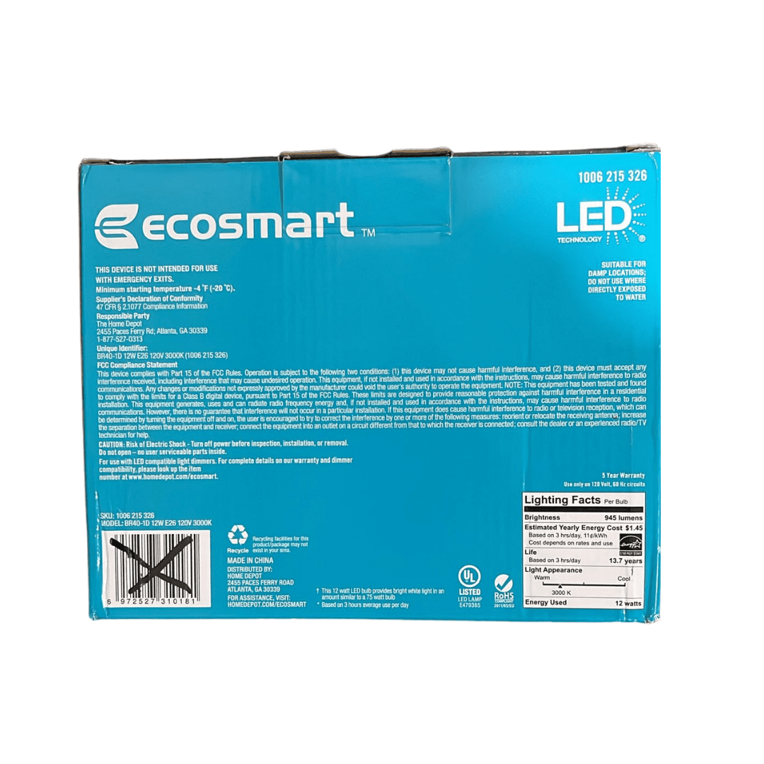 EcoSmart 75-Watt Equivalent BR40 Dimmable LED Light Bulb, Bright White (2-Pack)
