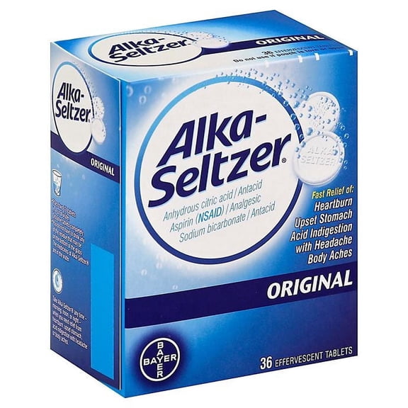 Alka Seltzer Original Flavor Buffered Aspirin Pain Reliever Fever Reducer, 36 Tablets