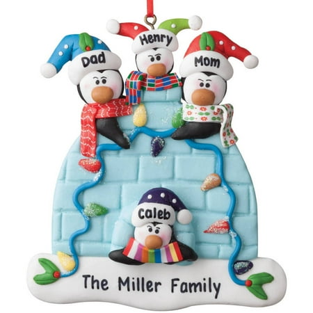 - Personalized Christmas Ornament - Penguin Family of 4 Igloo