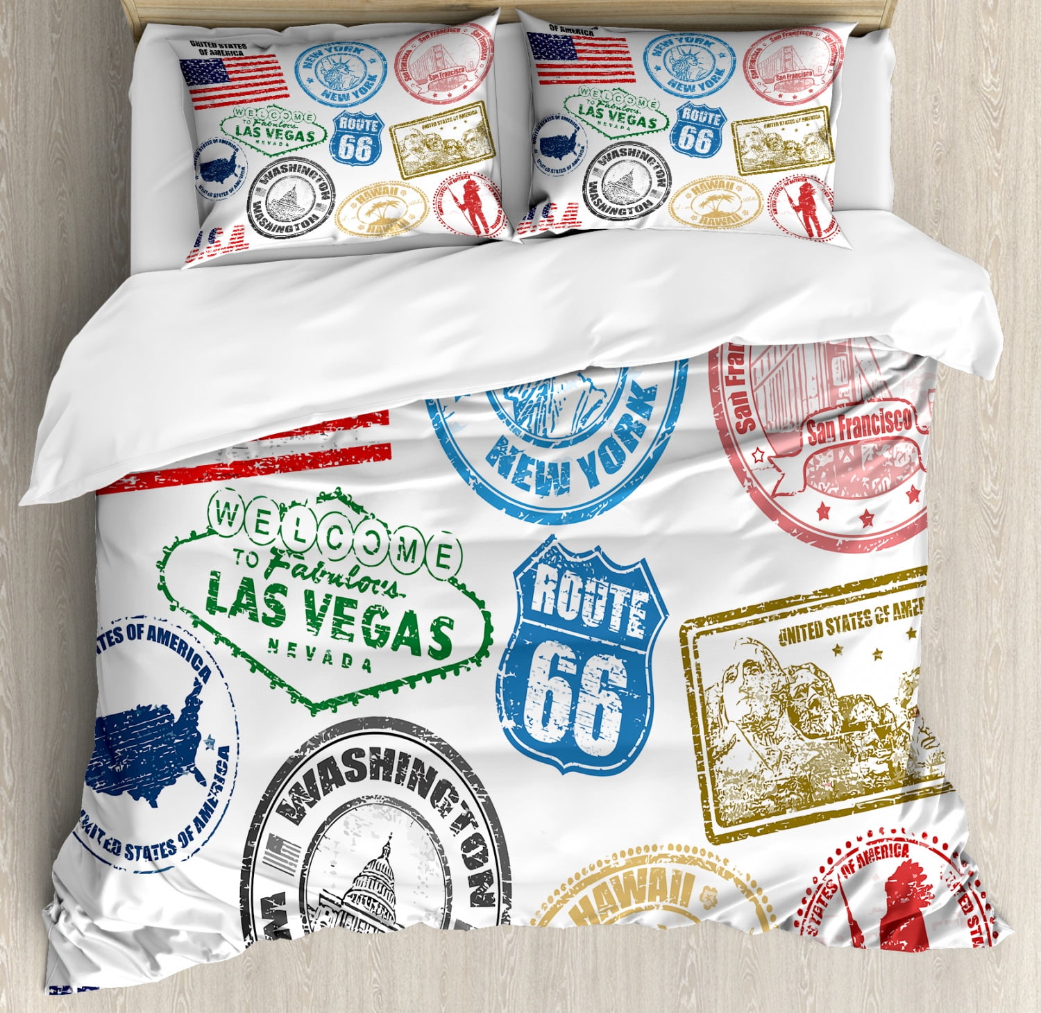 United States Duvet Cover Set Grunge Stamps Of America Las Vegas