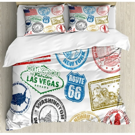 United States Duvet Cover Set Grunge Stamps Of America Las Vegas