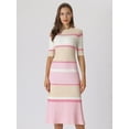 thumbnail image 2 of DARING DIVA Women's Striped Short Sleeve A-Line Midi Dresses M Pink, 2 of 6